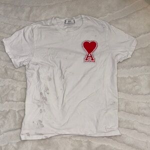 Ami White Tee with Red Heart Accent